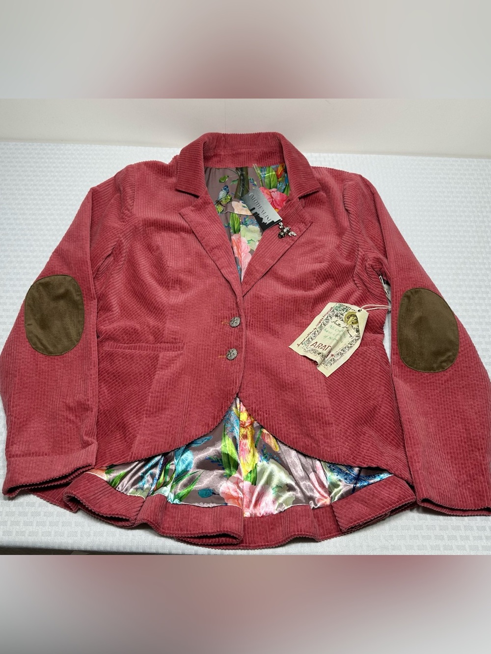 NWT! $178 Aratta Silent Journey Corduroy Blazer Jacket Women's L Pink Boho Artsy